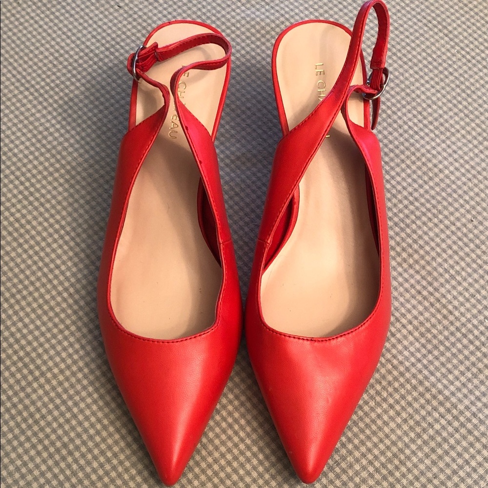 Le Chateau Vibrant Tomato Red Pointed Sling-back with silver Heels size 39 #703